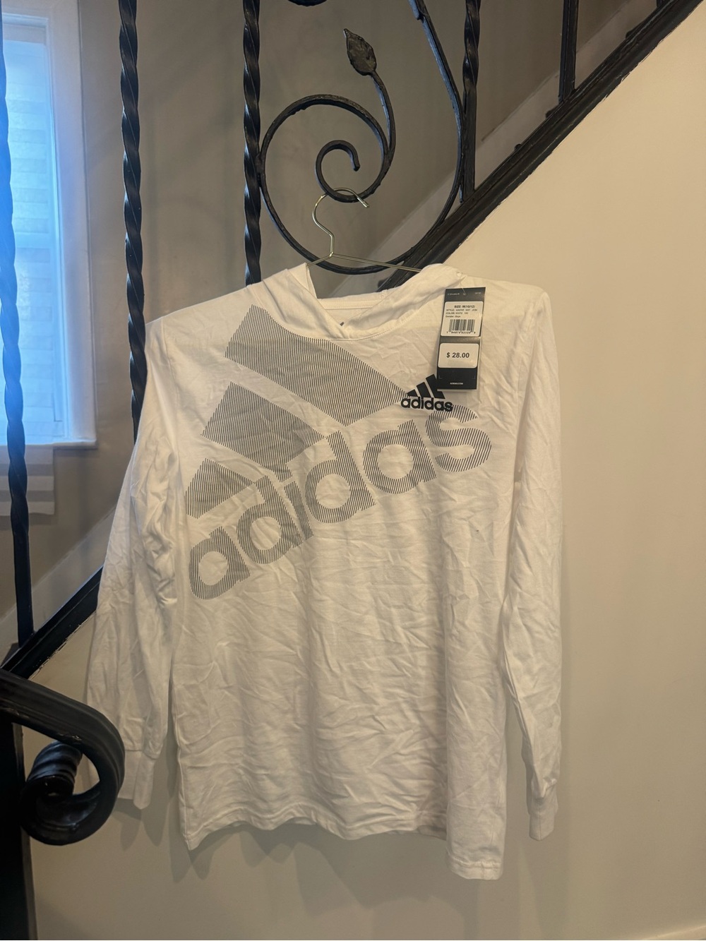 Adidas Kids White Graphic Logo Long-Sleeve Hoodie Shirt